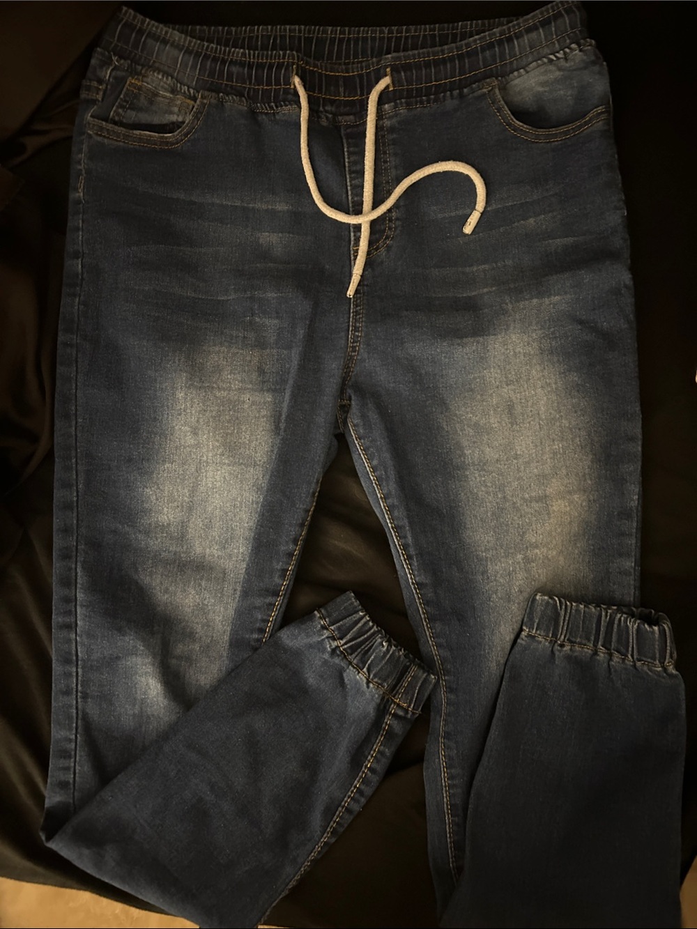 Dark Wash Jogger Jeans with Drawstring Women’s XL EUC